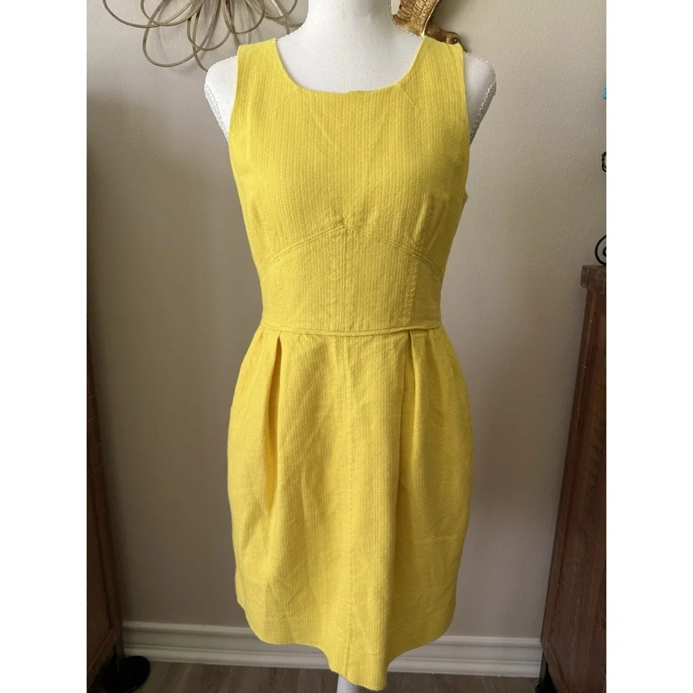 J.Crew Yellow Textured Fit & Flare Dress‎ Womens Size 6 Sleeveless Pockets